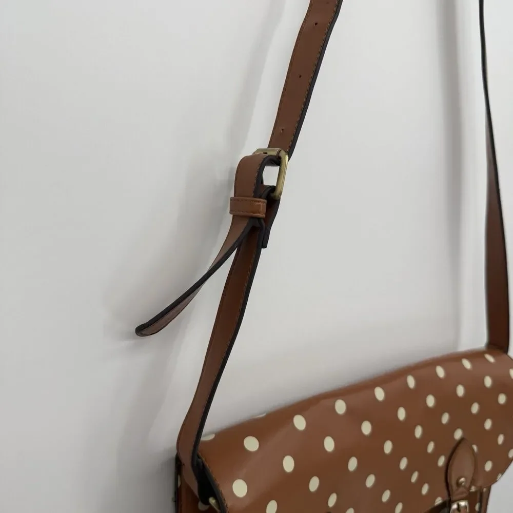 LYDC London Tan & White Polka Dot Satchel Bag Crossbody Vintage